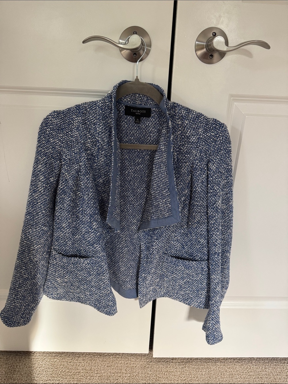 Talbots Heathered Blue Open-Front Tweed Blazer